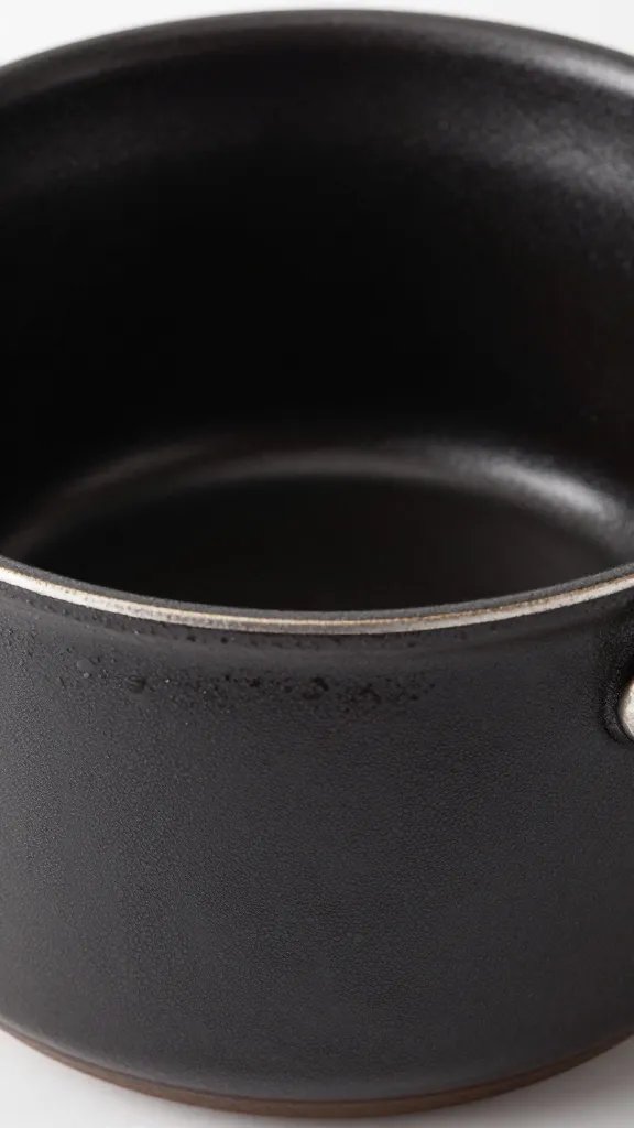 closeup of saucepan with overly dark glaze surface