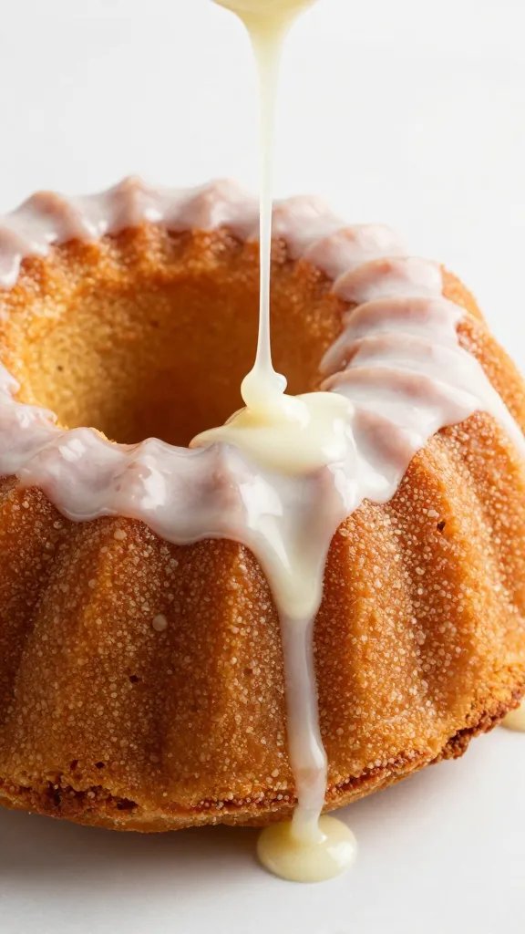 whisk dripping lightened glaze over single bundt slice