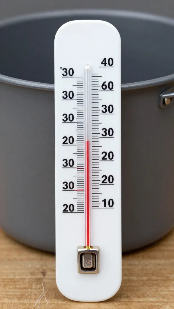 thermometer reading 220°F clipped to glaze pot