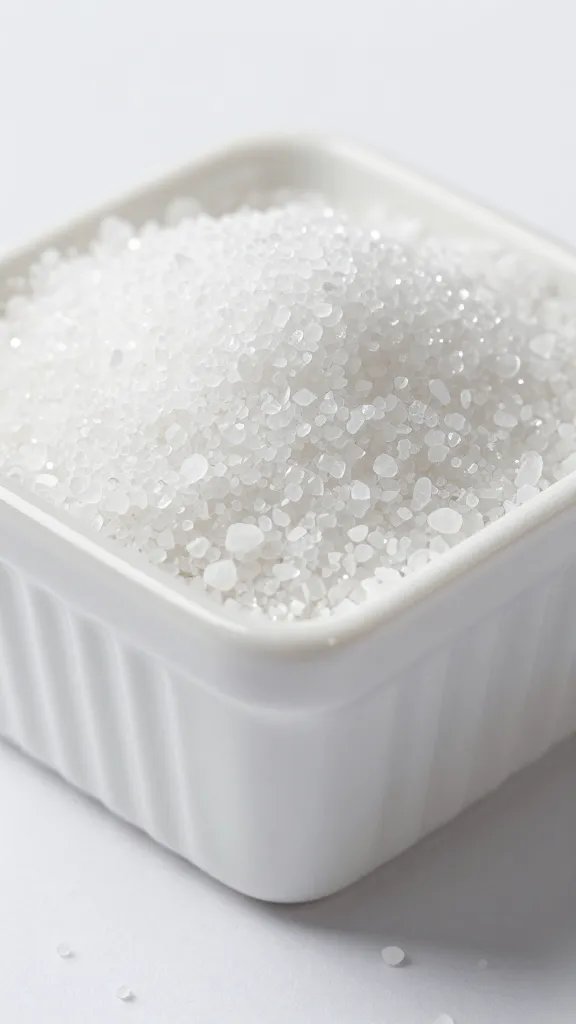 ramekin of kosher salt crystals, macro photography