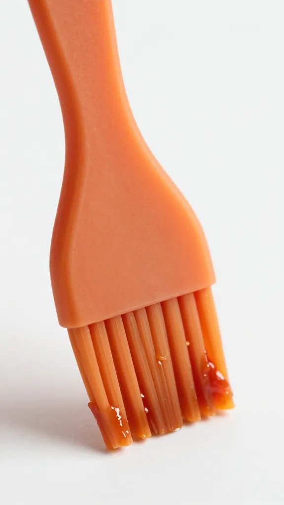 silicone basting brush loaded with sauce, macro detail