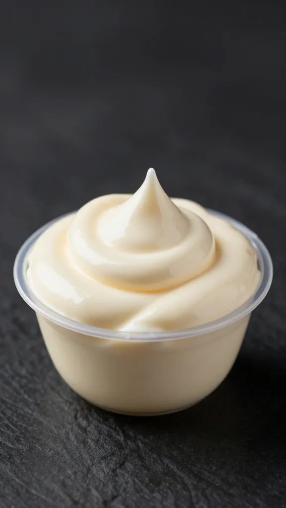 small cup of mayonnaise neutralizer dollop, studio macro