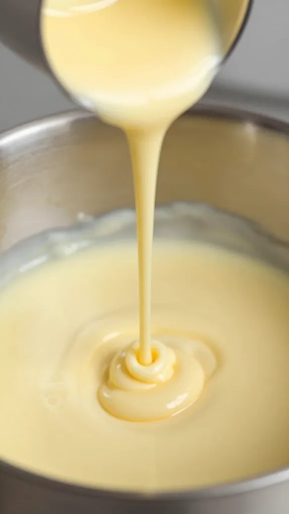 slow butter drizzle into whisked sauce, extreme closeup
