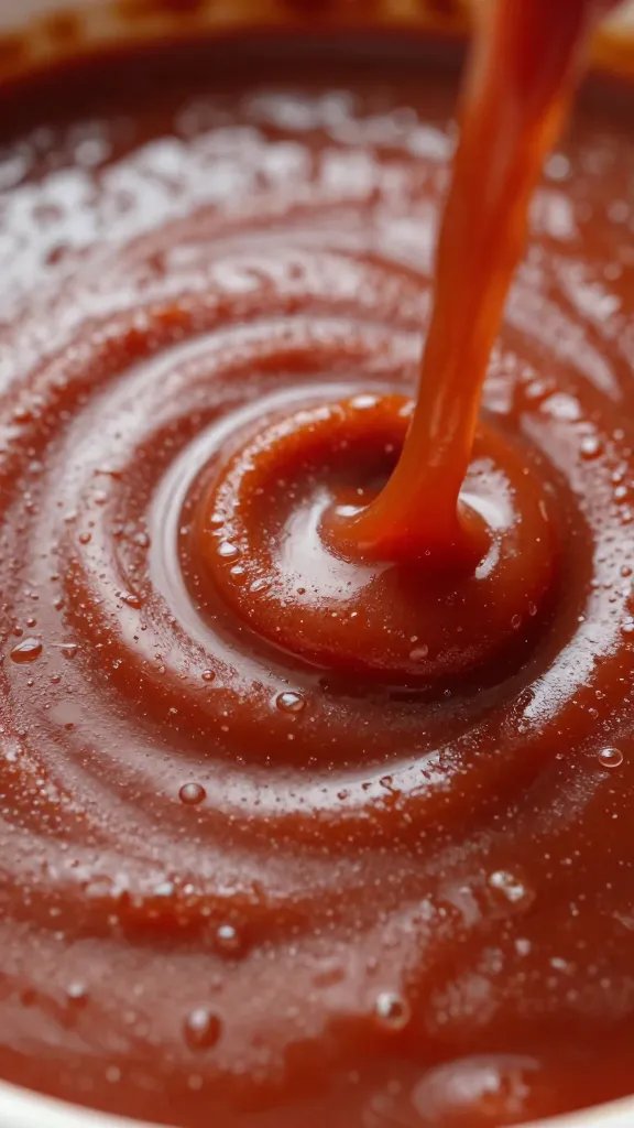 split greasy sauce surface, dramatic macro