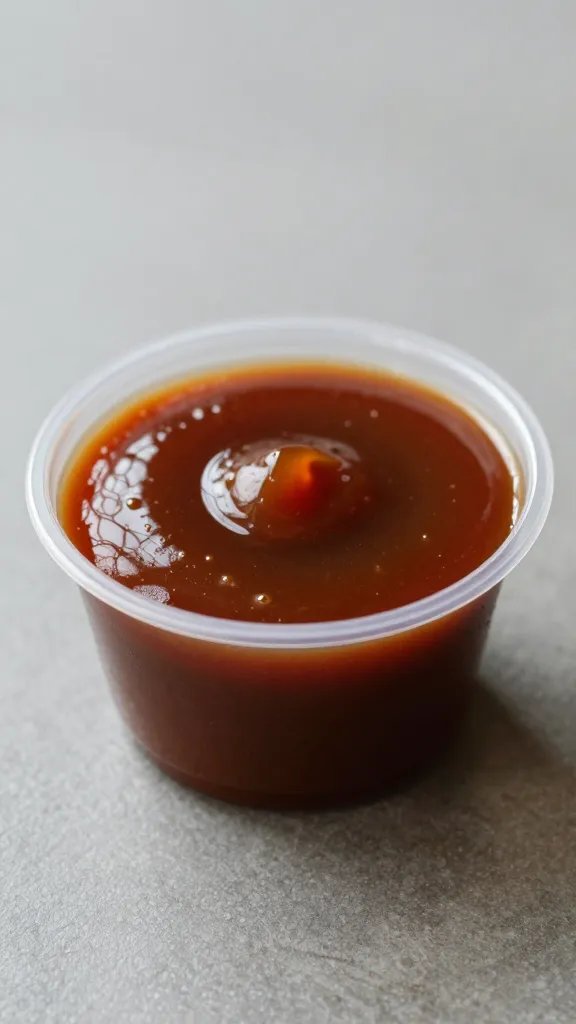 single 2-ounce portion cup filled with shiny bbq sauce