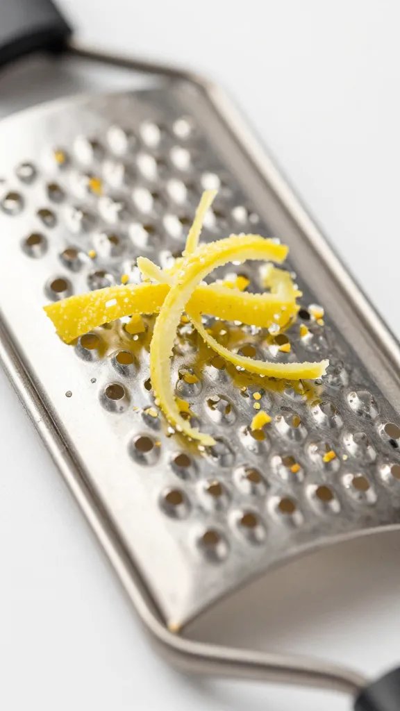 closeup of lemon zest on microplane grater