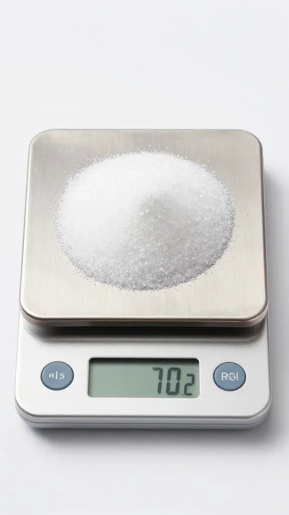 digital kitchen scale weighing granulated sugar