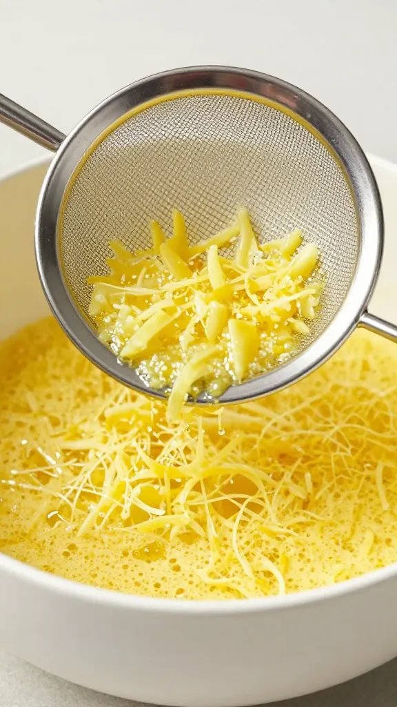 mesh strainer catching lemon pulp over bowl