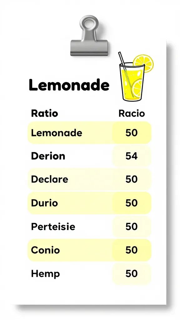 printable lemonade ratio card on clip, clean background
