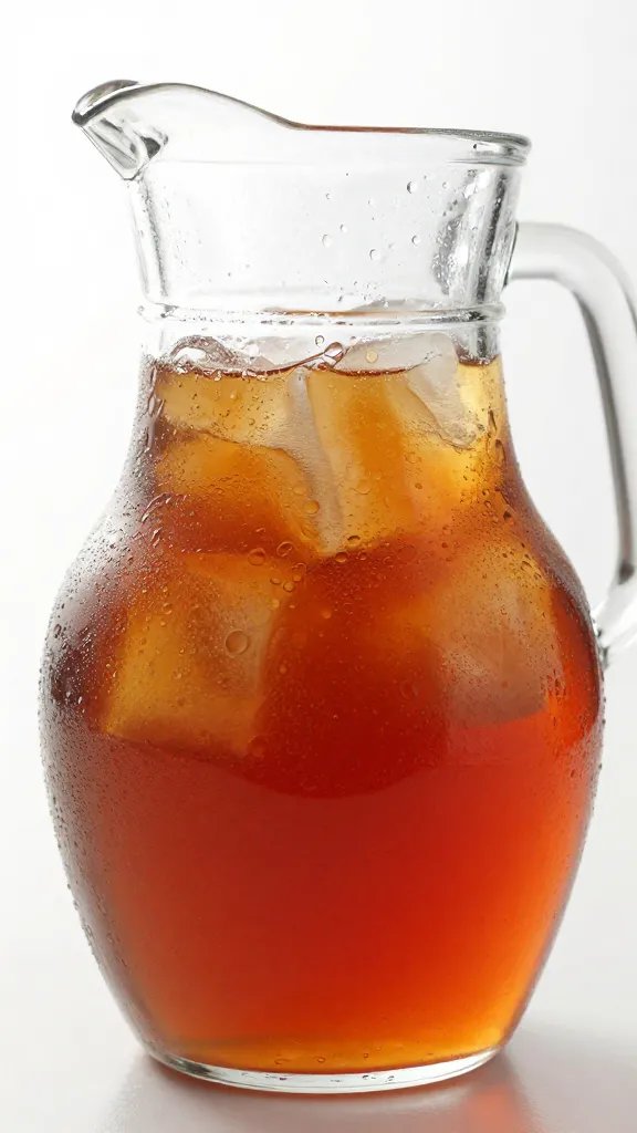 glass gallon jug of iced tea concentrate, condensation beads