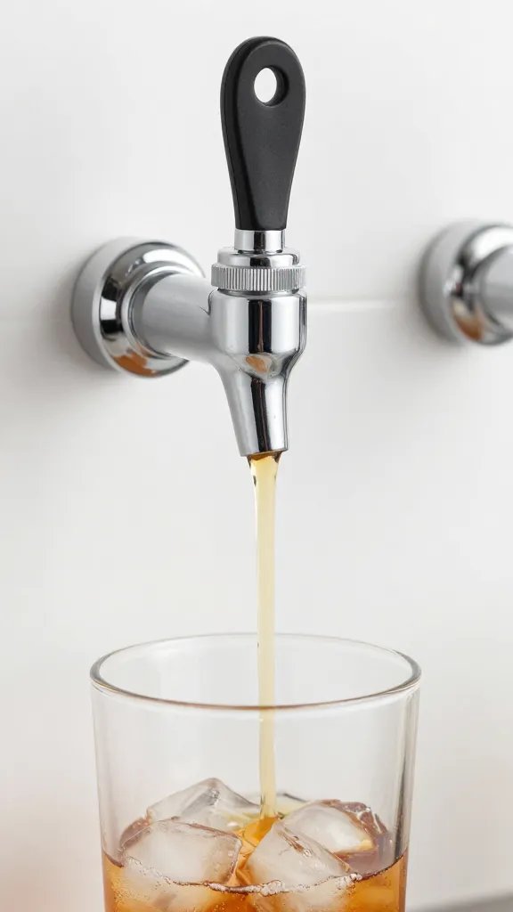 commercial beverage dispenser spigot dripping amber iced tea