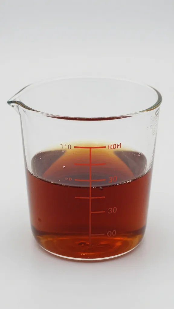 clear measuring cup with dark tea concentrate and ounce markings