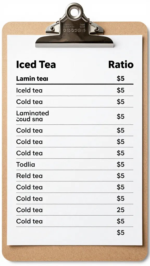 laminated iced tea ratio chart clipped to a clipboard
