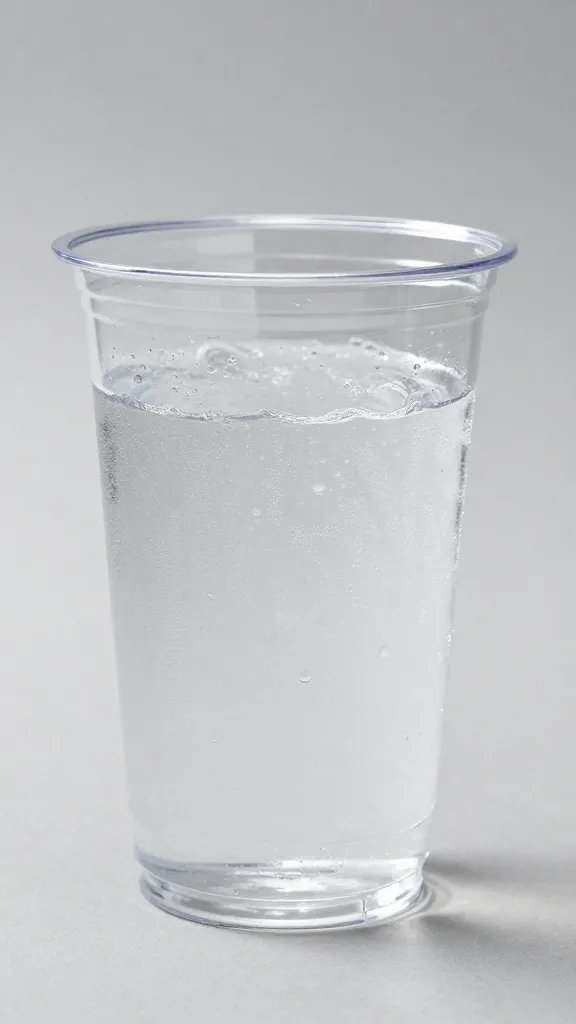 frosty clear plastic cup of water with condensation