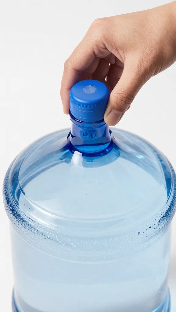 hand removing cap from one gallon water jug, closeup