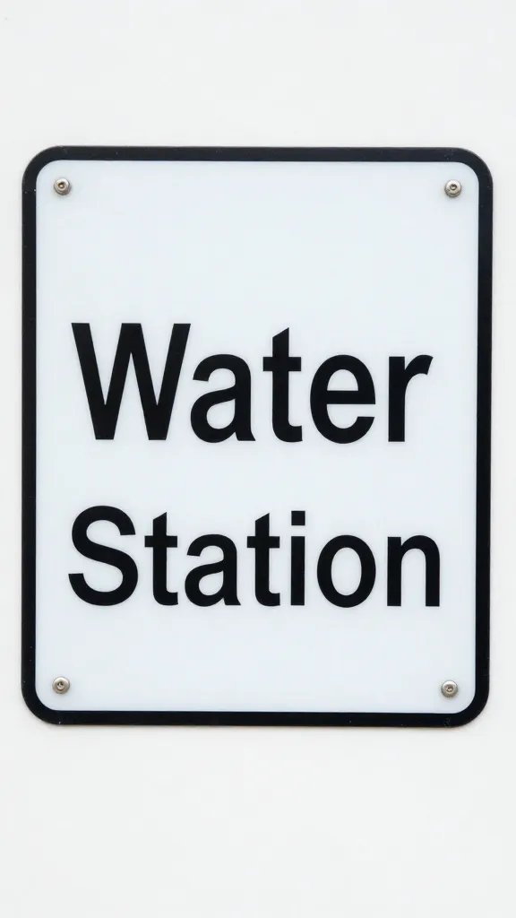 single labeled hydration sign reading “Water Station,” closeup