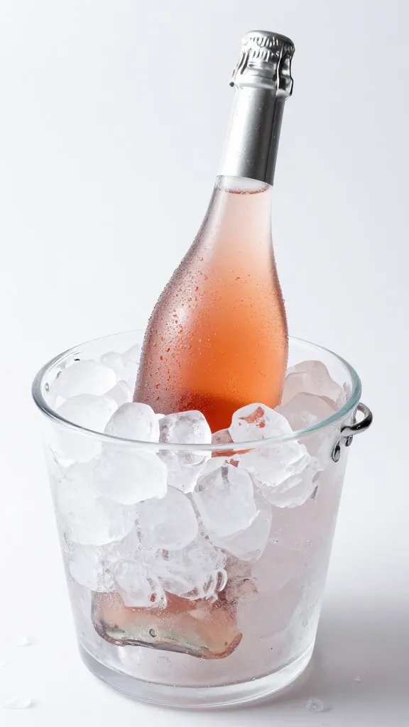 frosty rosé bottle in crushed ice bucket