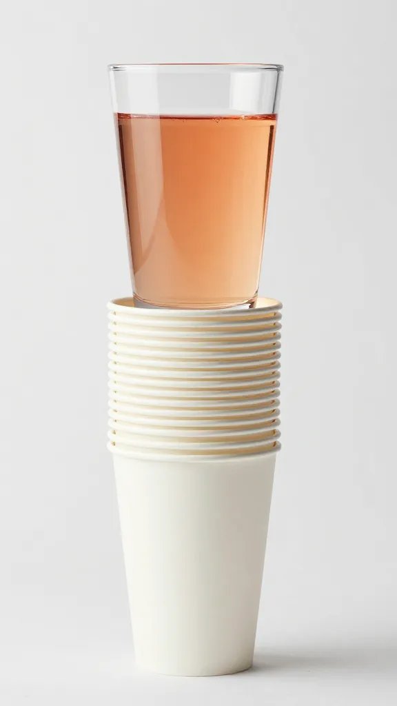 stack of disposable wine tumblers, one filled with rosé