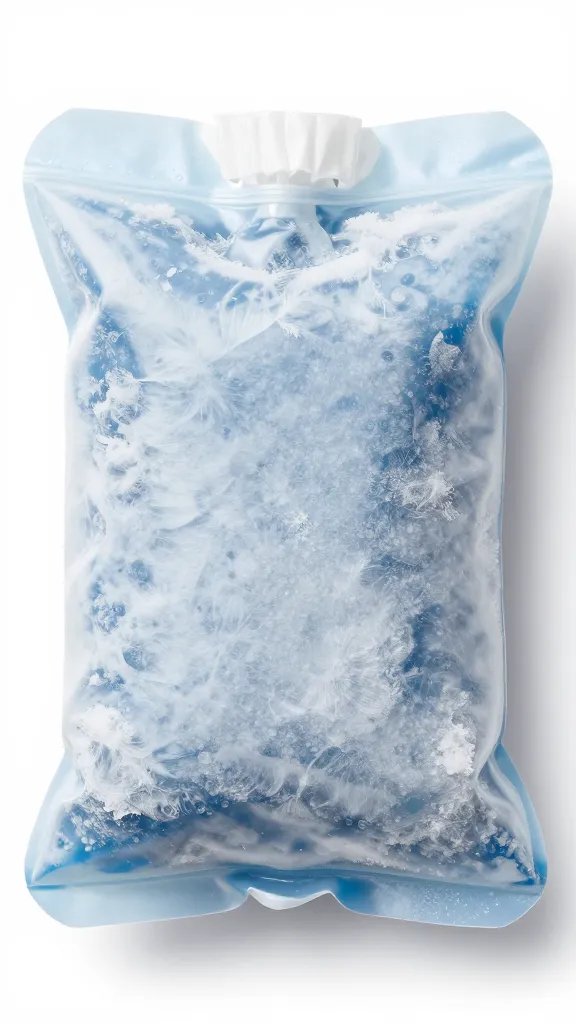 closeup of a 20-pound ice bag with frost