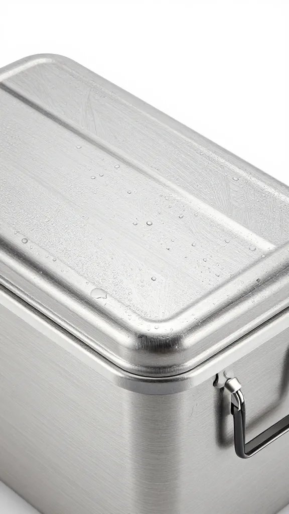 stainless steel cooler lid covered in melting ice