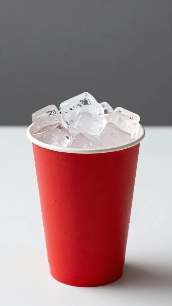 single red solo cup packed with crushed ice