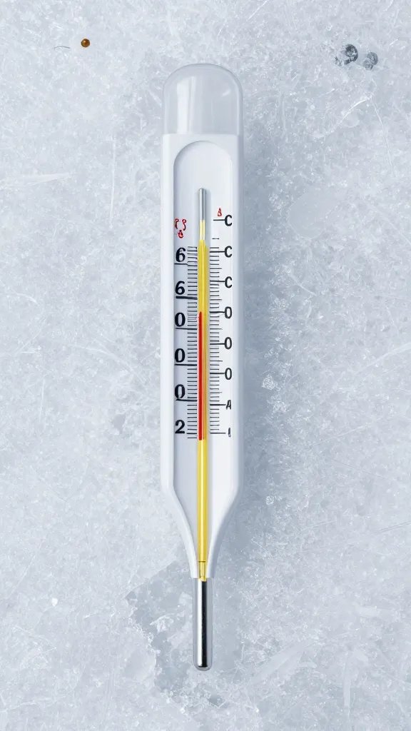 probe thermometer reading 40°F against icy surface