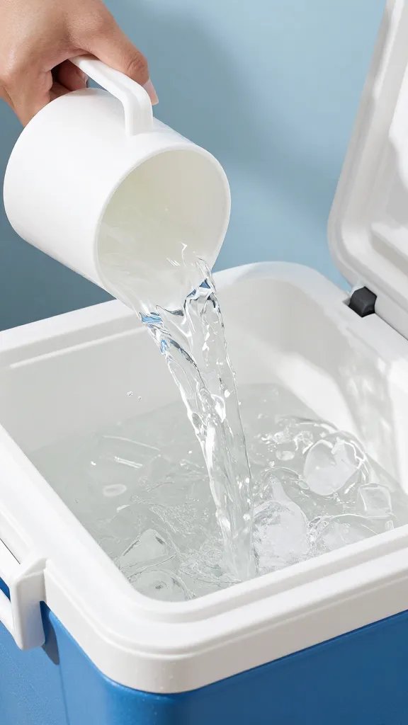 white scoop pouring ice into a single cooler