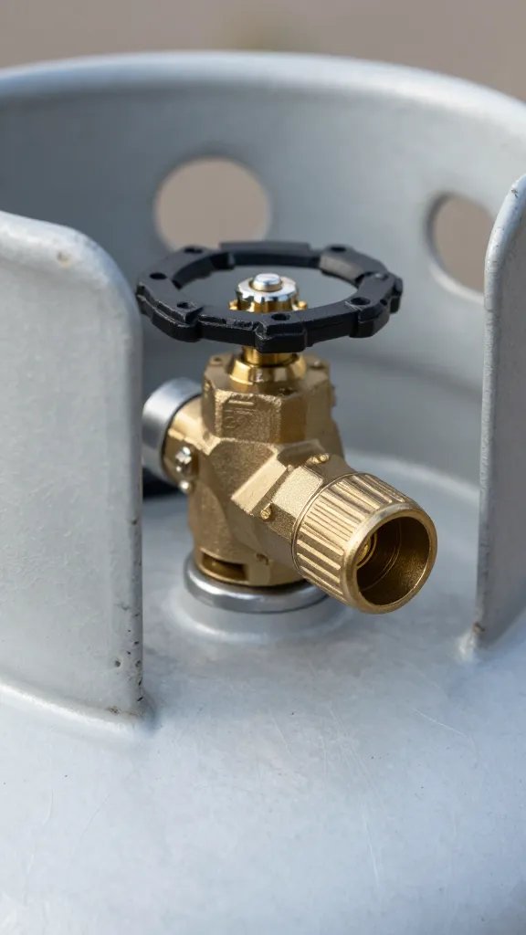 propane tank OPD triangle valve detail, sharp focus