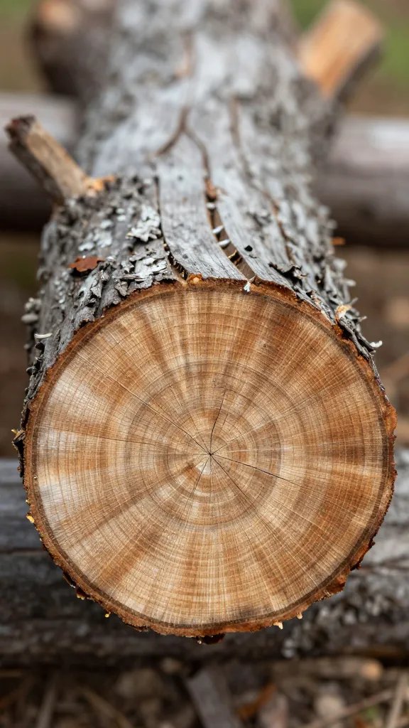 closeup of post oak split log with clean end grain