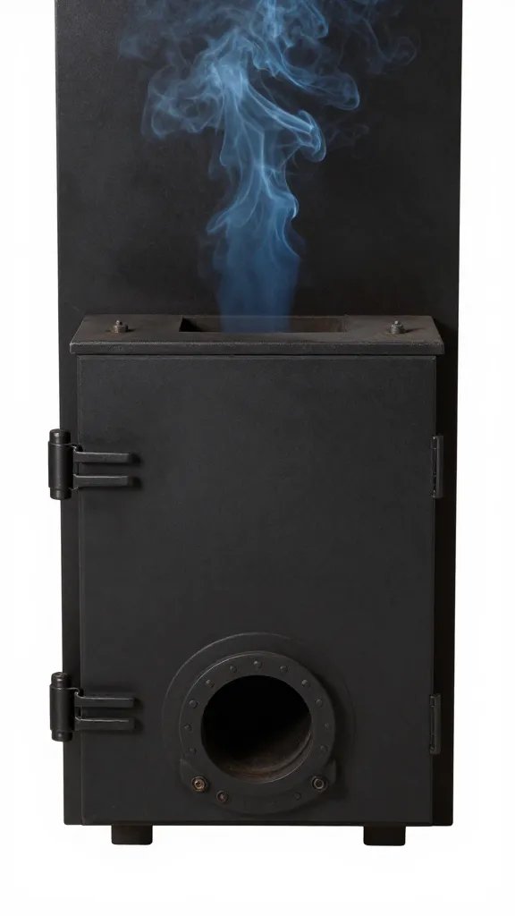 single firebox door showing thin blue smoke