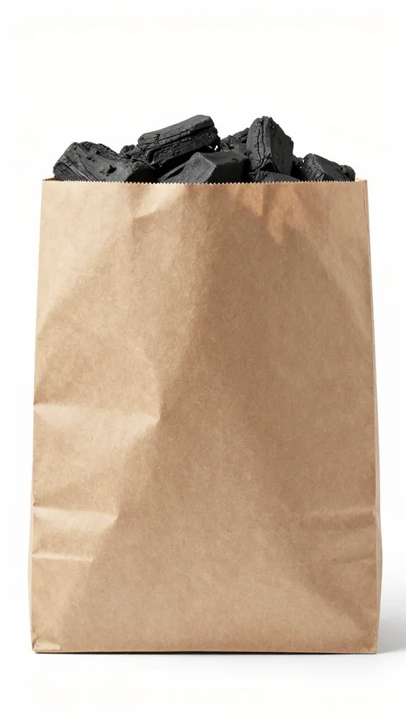 brown paper bag pre-measured with 6 pounds charcoal