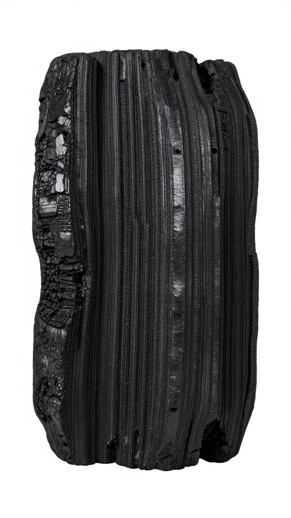 single hardwood lump charcoal piece, macro texture