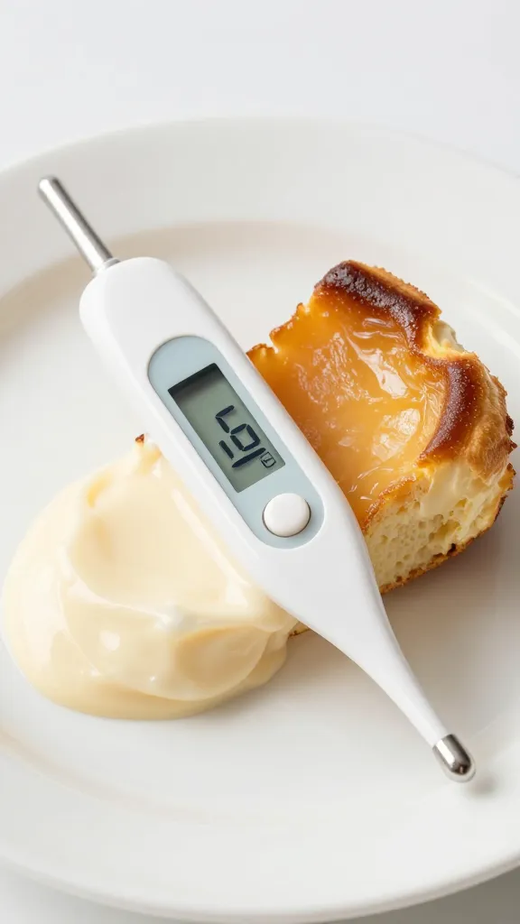 digital probe thermometer reading 160°F in cobbler