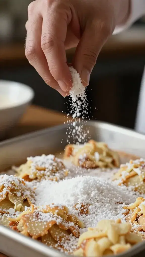 baker’s hand sprinkling turbinado sugar over cobbler