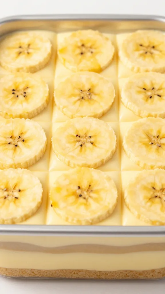 clear 9x13 pan showing layered banana pudding cross-section