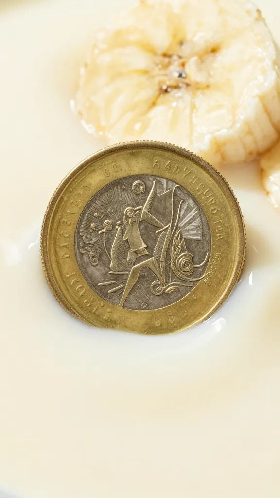 sliced ripe banana coin on pudding surface, macro shot