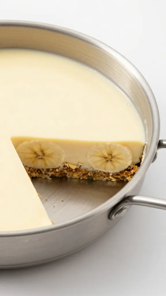 stainless hotel pan corner with neatly layered banana pudding