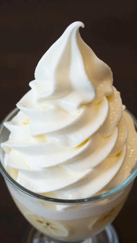 whipped topping swirl on banana pudding, tight overhead