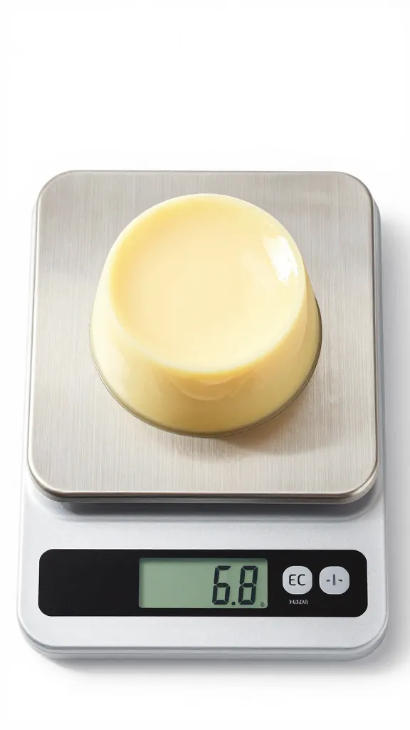 digital kitchen scale displaying 6-ounce pudding portion
