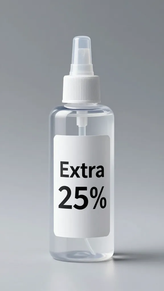 Clear squeeze bottle labeled “Extra 25%,” studio lighting