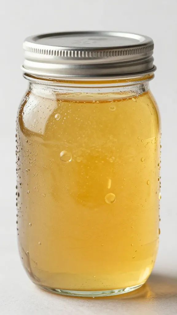 Airtight mason jar of vinaigrette, condensation beads