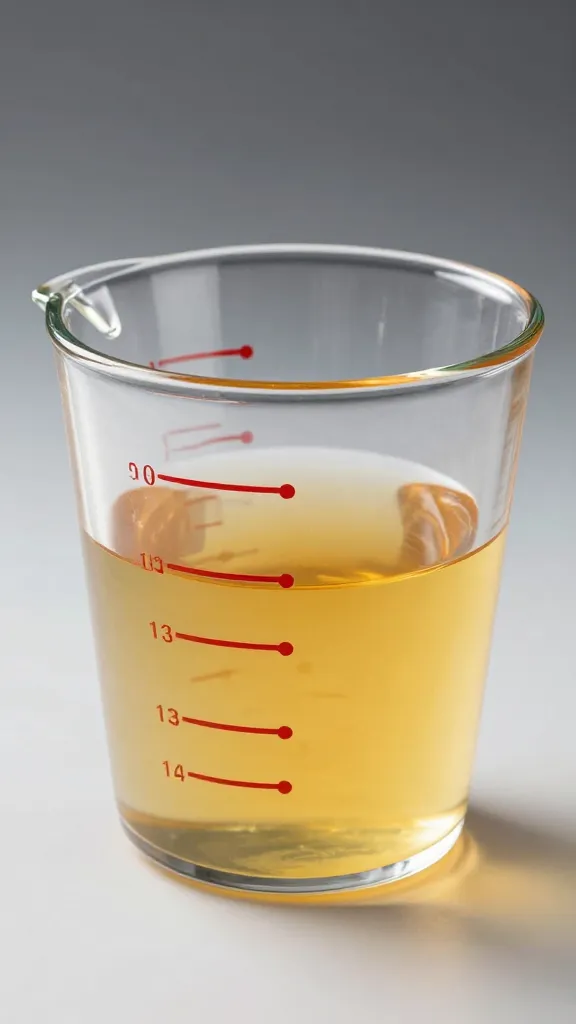 Clear measuring cup with 1 cup vinaigrette, studio lighting