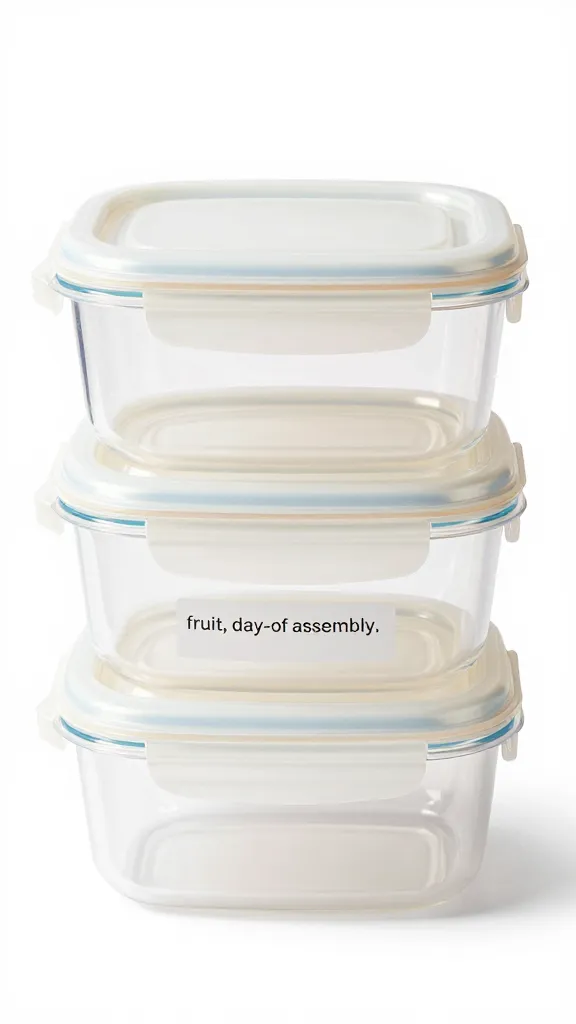 airtight cambro container labeled “fruit, day-of assembly”