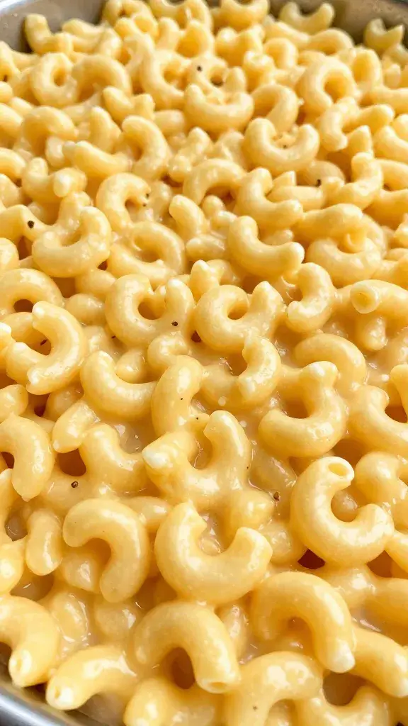 closeup of full-size hotel pan filled with mac and cheese