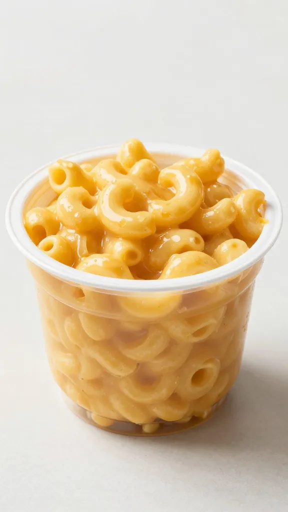single portion cup of mac and cheese, 5-ounce fill line