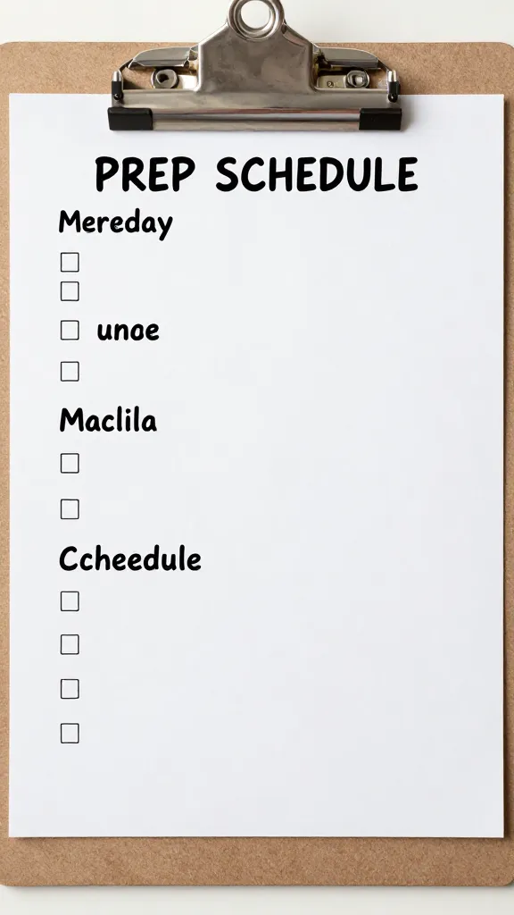 clipboard with mac-and-cheese prep schedule, single page closeup