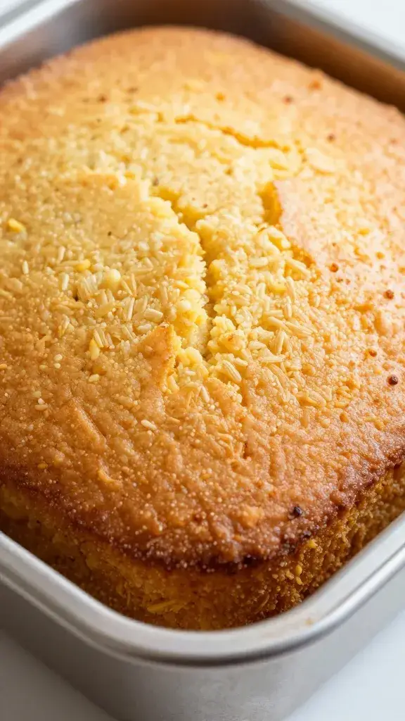 closeup of a 9x13 cornbread slab in pan