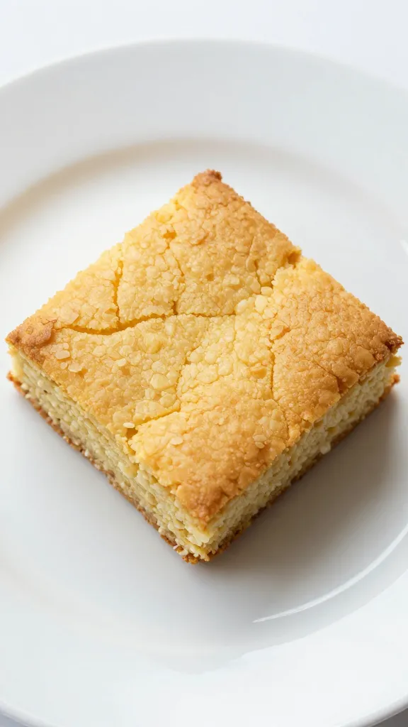 single 2x2 cornbread square on white plate