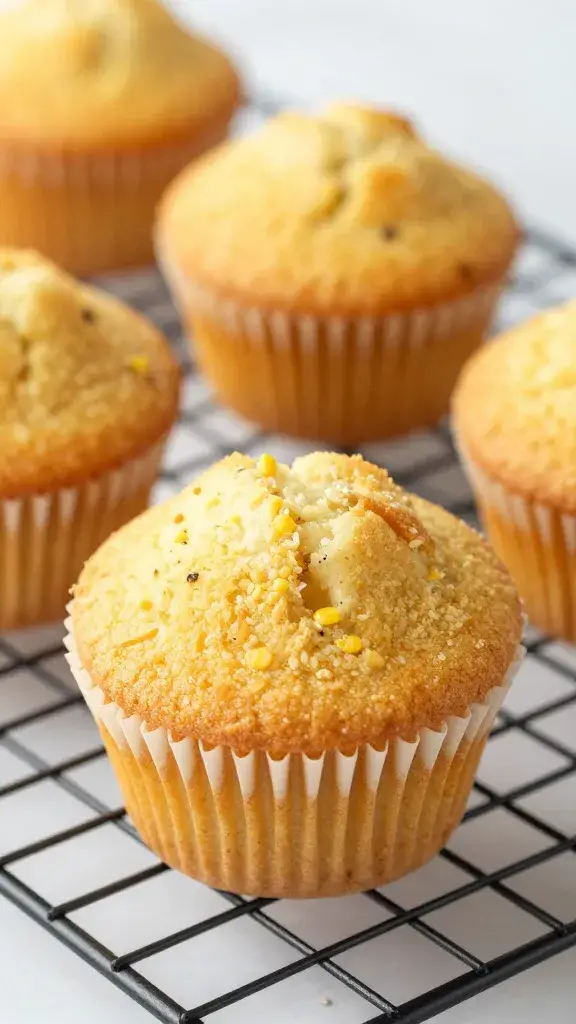 golden cornbread muffin on cooling rack