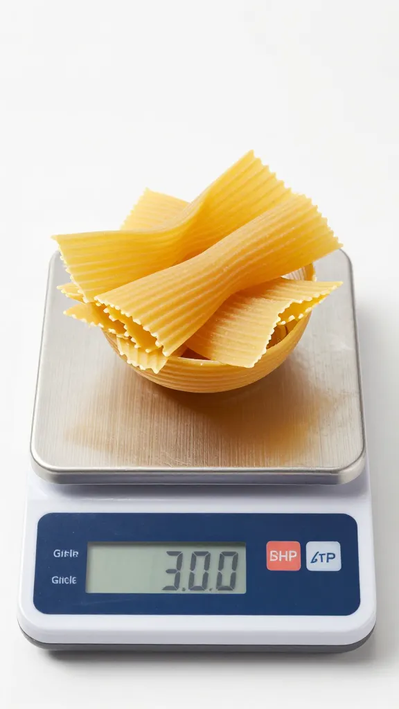Digital kitchen scale weighing dry pasta to 5 pounds
